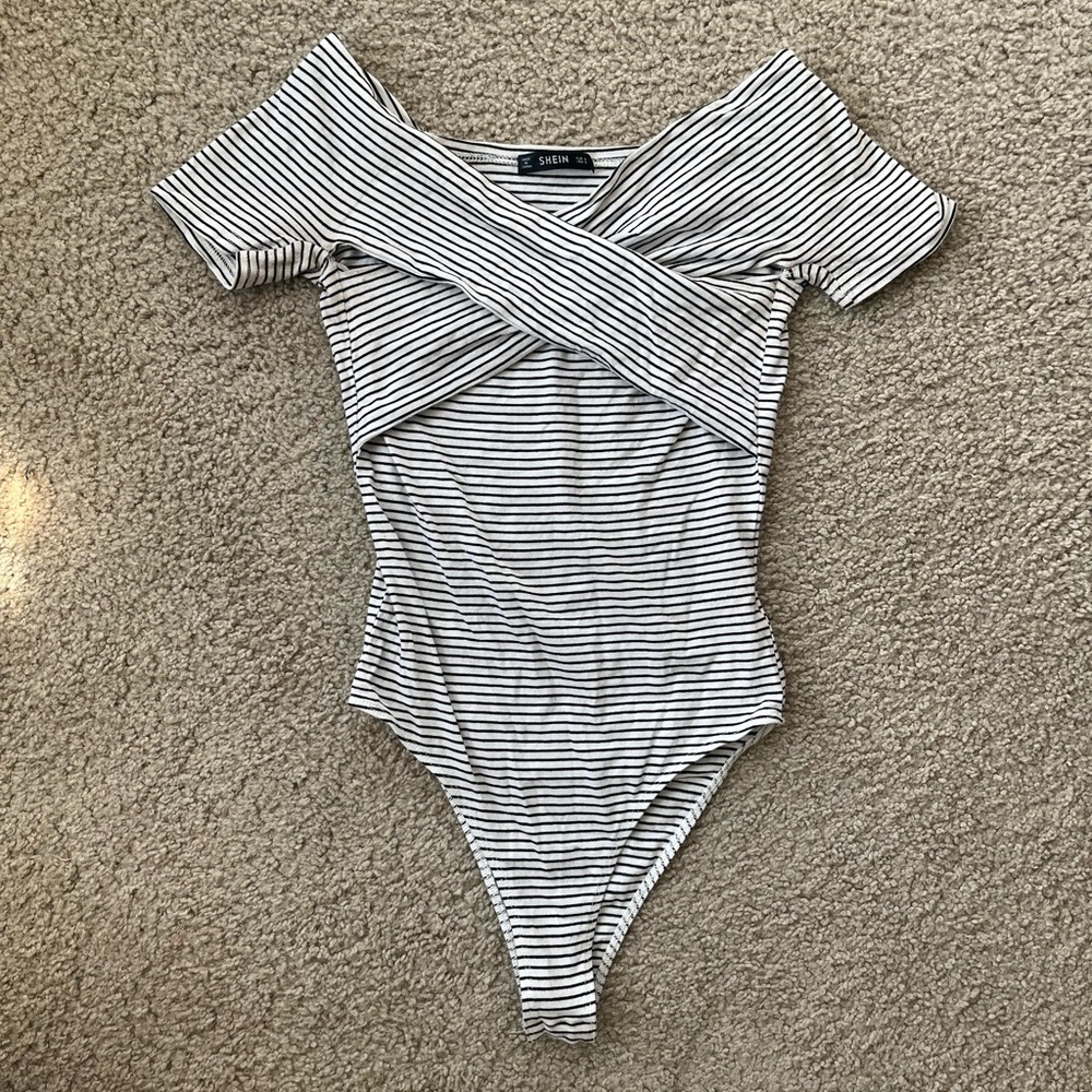 Striped off the shoulder body suit
